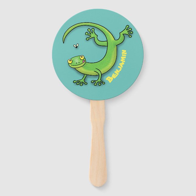 Niedliche Geckogrün-Grüße mit Bug-Cartoon Fächer (Vorderseite)