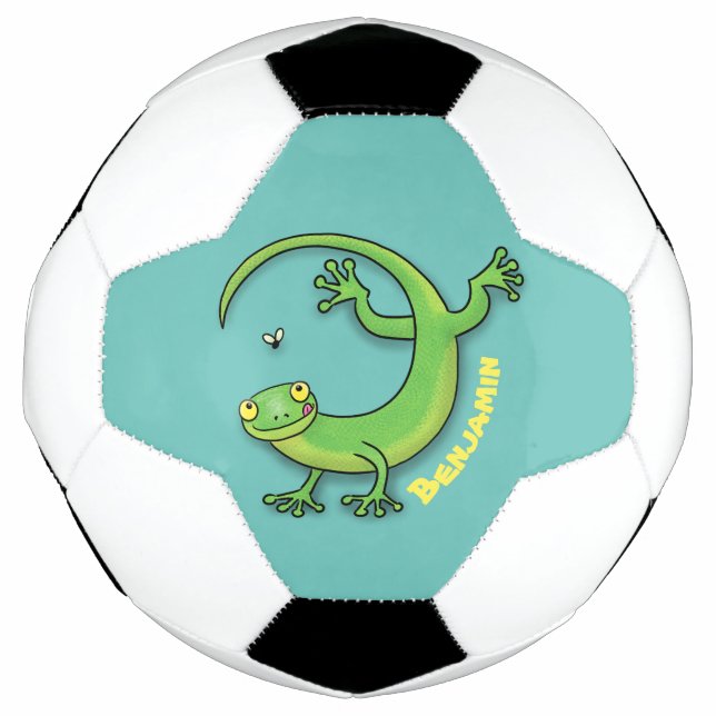 Niedliche Geckogrün-Grüße mit Bug-Cartoon Fußball (Vorderseite)