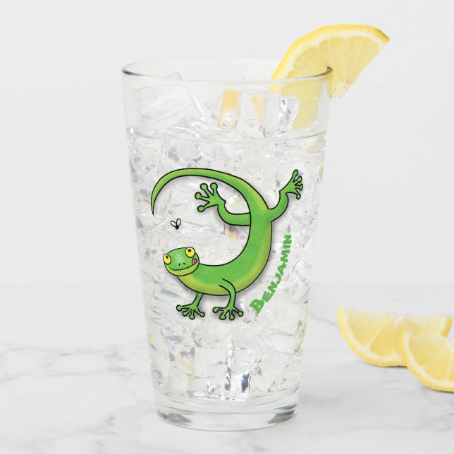 Niedliche Geckogrün-Grüße mit Bug-Cartoon Glas (Rückseite Ice)