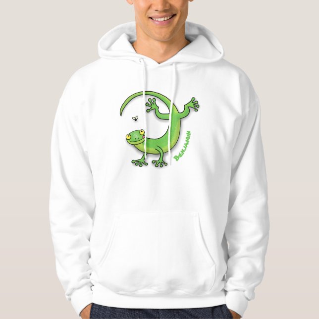 Niedliche Geckogrün-Grüße mit Bug-Cartoon Hoodie (Vorderseite)