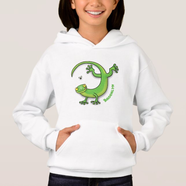 Niedliche Geckogrün-Grüße mit Bug-Cartoon Hoodie (Vorderseite)
