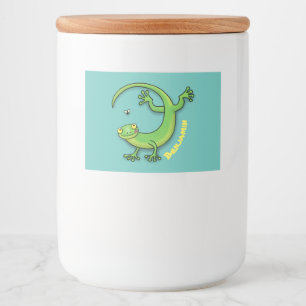 Niedliche Geckogrün-Grüße mit Bug-Cartoon Lebensmitteletikett