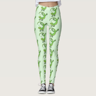 Niedliche Geckogrün-Grüße mit Bug-Cartoon Leggings