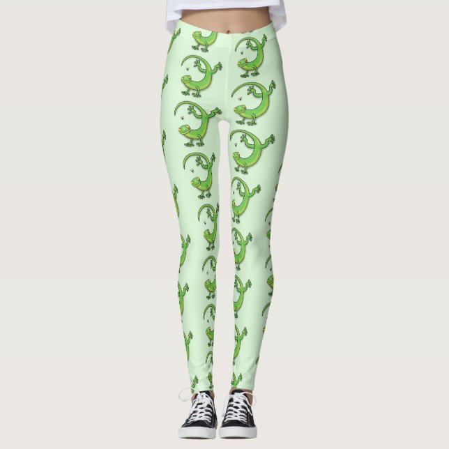 Niedliche Geckogrün-Grüße mit Bug-Cartoon Leggings (Vorderseite)