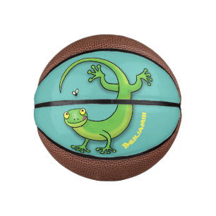 Niedliche Geckogrün-Grüße mit Bug-Cartoon Mini Basketball