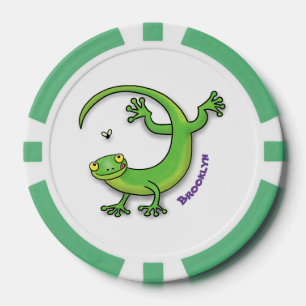 Niedliche Geckogrün-Grüße mit Bug-Cartoon Pokerchips