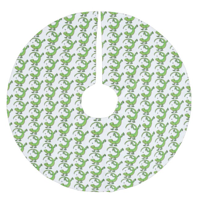 Niedliche Geckogrün-Grüße mit Bug-Cartoon Polyester Weihnachtsbaumdecke (Vorderseite)