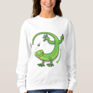 Niedliche Geckogrün-Grüße mit Bug-Cartoon Sweatshirt