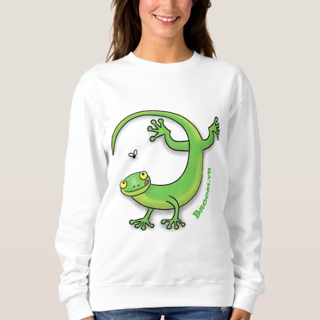 Niedliche Geckogrün-Grüße mit Bug-Cartoon Sweatshirt (Vorderseite)