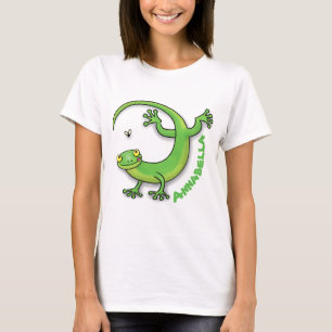 Niedliche Geckogrün-Grüße mit Bug-Cartoon T-Shirt