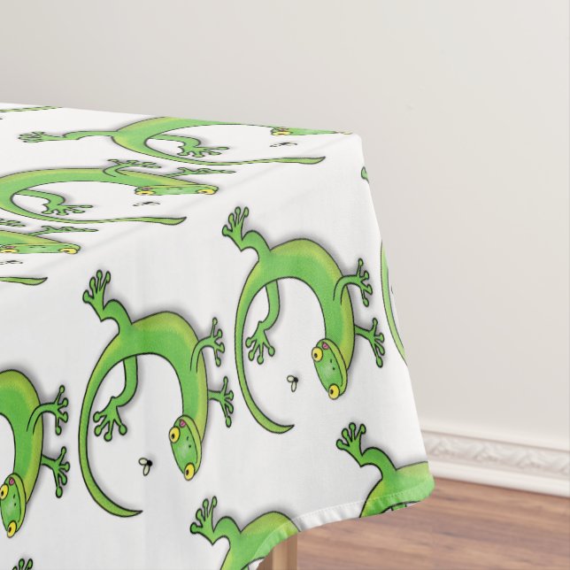 Niedliche Geckogrün-Grüße mit Bug-Cartoon Tischdecke (Beispiel)