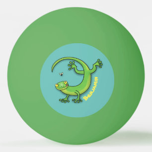 Niedliche Geckogrün-Grüße mit Bug-Cartoon Tischtennisball