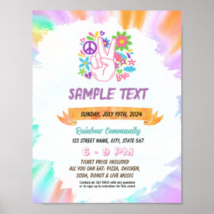 Niedliche Gefärbte Krawatte Hippie-Thema Flyer Poster