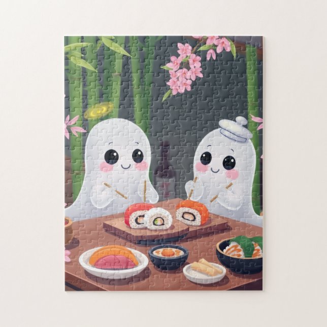 Niedliche Geister essen Sushi Puzzle (Vertikal)