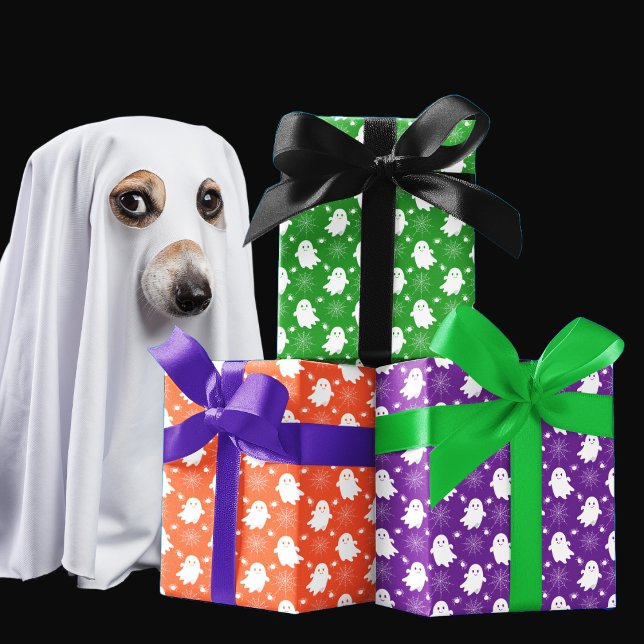 Niedliche Geister | Spinnen | Spider Webs Hallowee Geschenkpapier Set (Cute Ghosts, Spiders and Spider Webs Halloween Black and White Patterned Wrapping Paper)