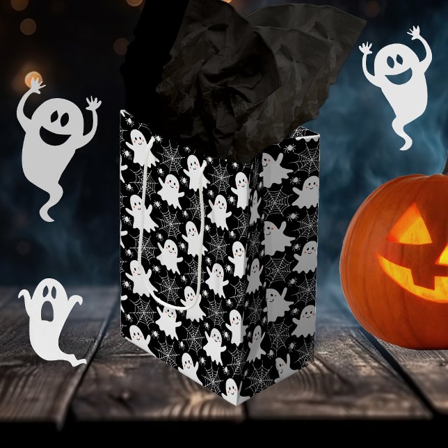 Niedliche Geister | Spinnen | Spider Webs Hallowee Mittlere Geschenktüte (Cute Ghosts | Spiders | Spider Webs Halloween Gift Bag)
