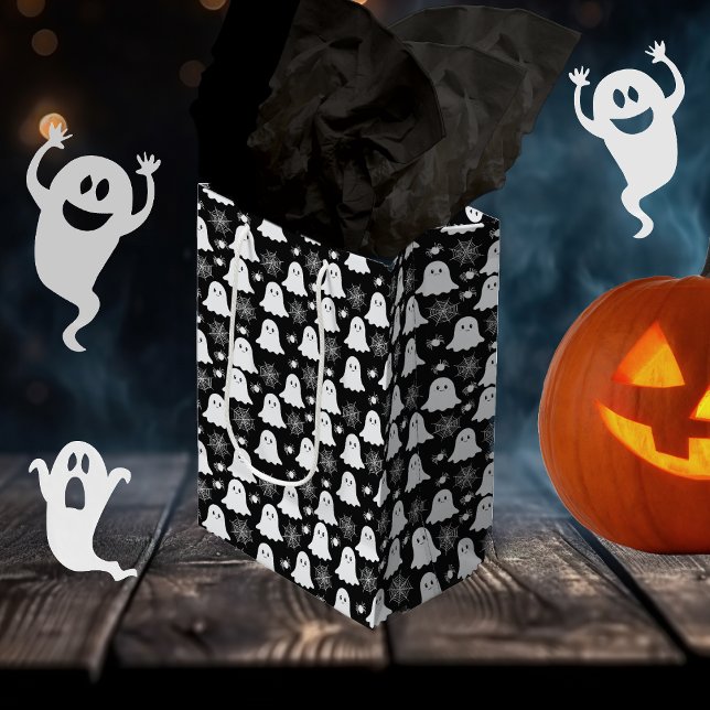 Niedliche Geister | Spinnen | Spider Webs Hallowee Mittlere Geschenktüte (Cute Ghosts | Spiders | Spider Webs Halloween Gift Bag)
