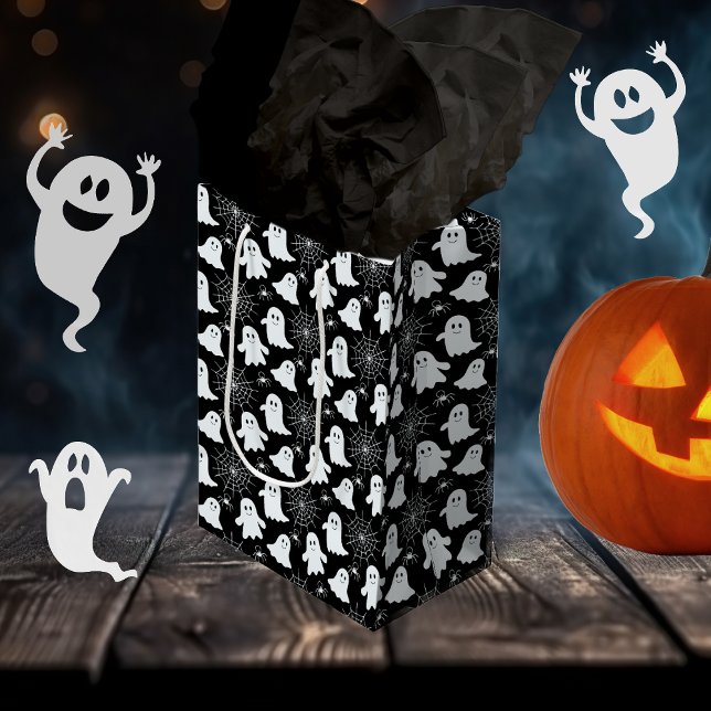 Niedliche Geister | Spinnen | Spider Webs Hallowee Mittlere Geschenktüte (Cute Ghosts | Spiders | Spider Webs Halloween Gift Bag)