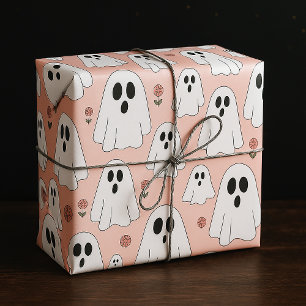 Niedliche Geister und Blume Nahtloses Halloween-Mu Geschenkpapier