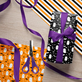 Niedliche Geister und Fledermäuse Orange Halloween Geschenkpapier Set