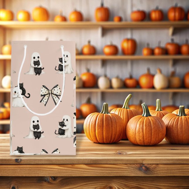 Niedliche Geister und Katzen zu Halloween-Geschenk Kleine Geschenktüte (Blush Ghosts and Cats Halloween Gift Tag)