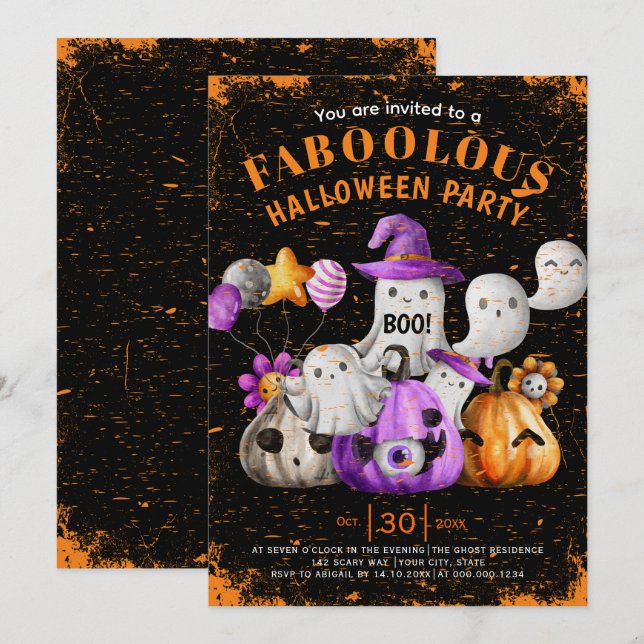 Niedliche Geister und Kürbis BOO Halloween-Party s Einladung (Vorne/Hinten)