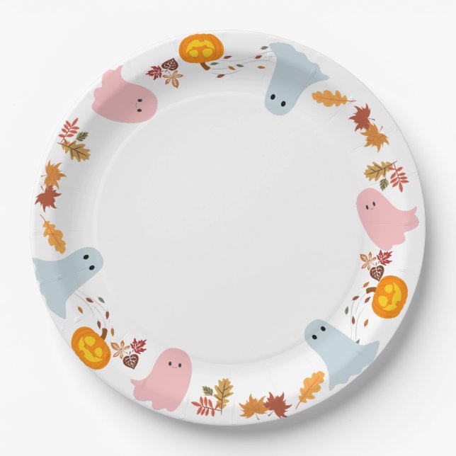 niedliche Geister und Kürbis Pappteller (Vorderseite)