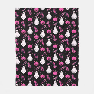 Niedliche Geister und rosa Kürbis Halloween Fleecedecke