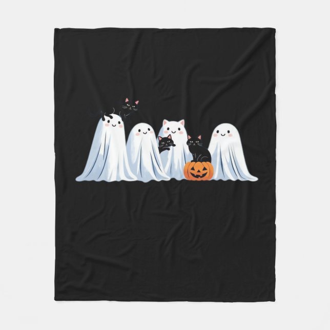 Niedliche Geister und Schwarze Katzen Halloween -  Fleecedecke (Vorderseite)