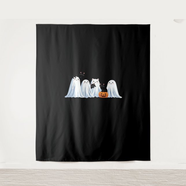 Niedliche Geister und Schwarze Katzen Halloween -  Wandteppich (Vorderseite)