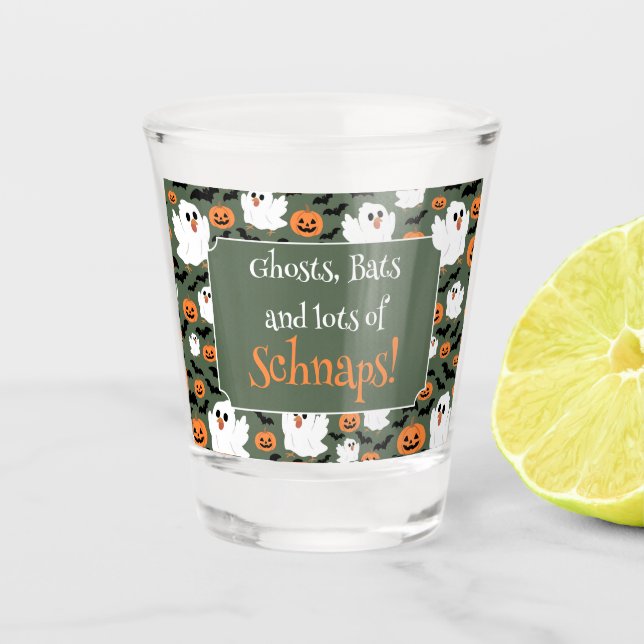 Niedliche Geisterhühner mit Pumpkins und Fledermäu Schnapsglas (Vorderseite)
