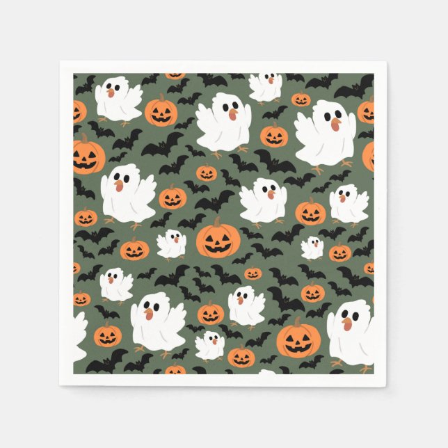 Niedliche Geisterhühner mit Pumpkins und Fledermäu Serviette (Vorderseite)