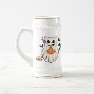 Niedliche Geisterkatze mit Pumpkin Spooky Hallow Bierglas