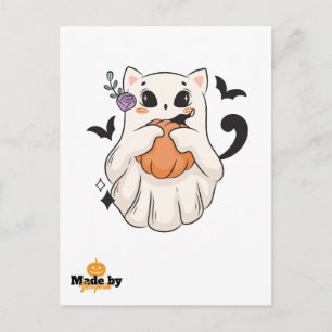 Niedliche Geisterkatze mit Pumpkin Spooky Hallow Postkarte