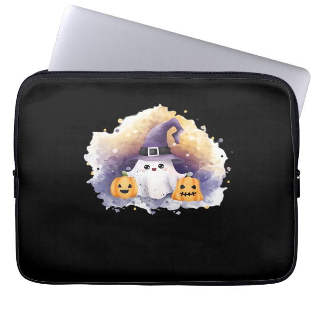 Niedliche Geisterkatze mit Pumpkins - Kawaii Hallo Laptopschutzhülle (Vorderseite)