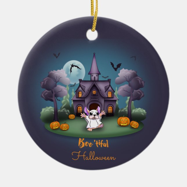 Niedliche Geisterkürbis Spuk HausHalloween Keramik Ornament (Vorne)