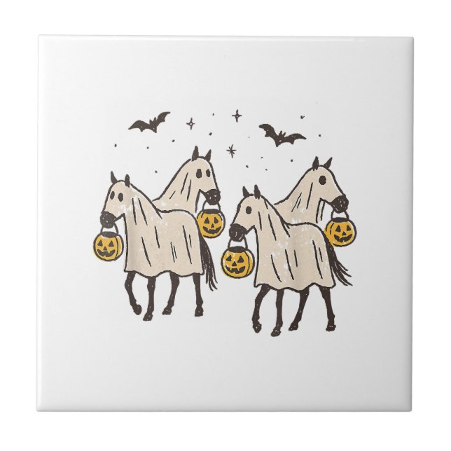 Niedliche Geisterpferde Halloween Trick oder Treat Fliese (Vorderseite)