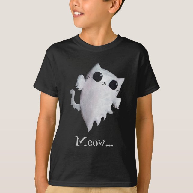 Niedliche Geistkatze Halloweens T-Shirt (Vorderseite)