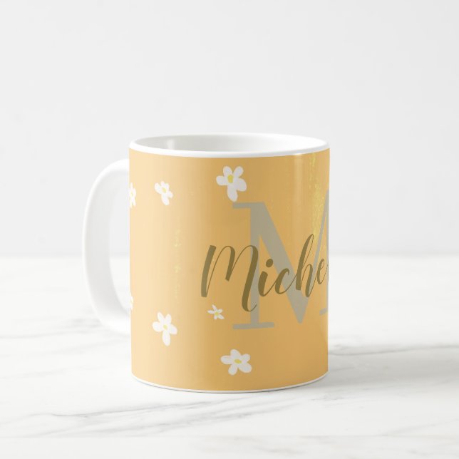 Niedliche gelbe Ästhetik Daisies Girly Mit Monogra Kaffeetasse (Vorderseite Links)