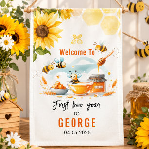 Niedliche Gelbe Biene & Sonnenblume 1. Geburtstag Banner