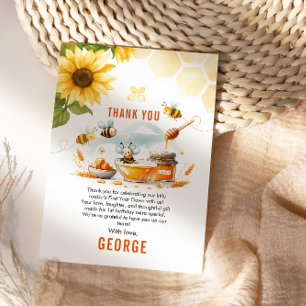 Niedliche Gelbe Biene & Sonnenblume 1. Geburtstag Dankeskarte