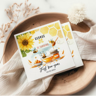 Niedliche Gelbe Biene & Sonnenblume 1. Geburtstag  Serviette