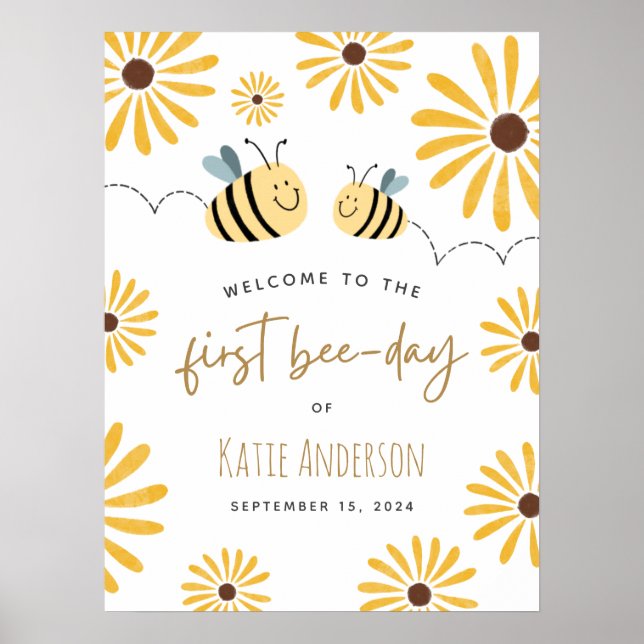 Niedliche Gelbe Biene Sonnenblume Erster Bienentag Poster (Vorne)