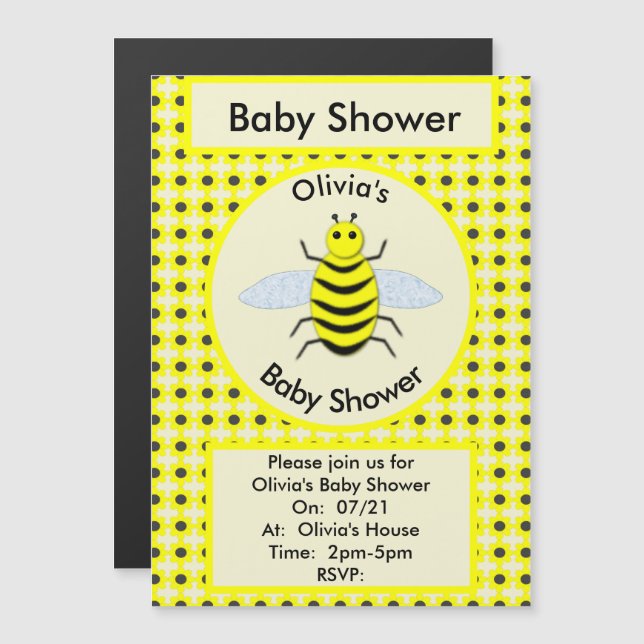 Niedliche gelbe Bienengeschlecht - Neutrale Babydu Magneteinladung (Vorne/Hinten)