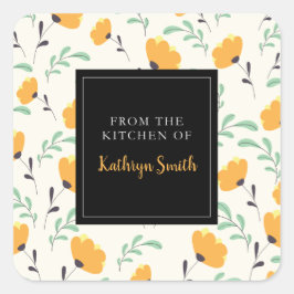 niedliche gelbe Blumen aus der Küche Quadratischer Aufkleber