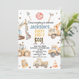 Niedliche Gelbe Boys Konstruktion dreiteiliger Geb Einladung