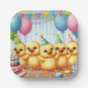 Niedliche Gelbe Ducklings Geburtstagsparty Paper T Pappteller
