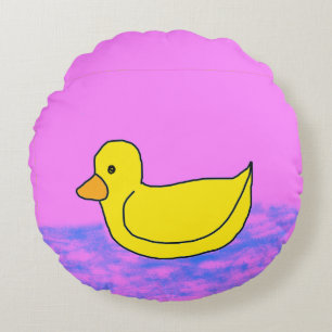 niedliche gelbe Ente auf rosa Rundkissen Rundes Kissen
