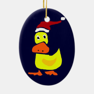 Niedliche gelbe Ente in der Weihnachtsmannmütze Keramikornament