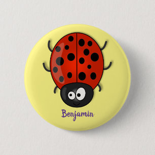 Niedliche, gelbe Ladybug-Cartoon-Abbildung Button